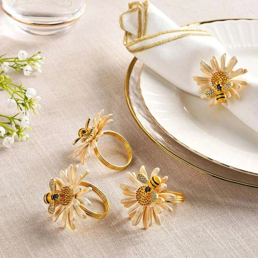 Bee Nectar 4 Piece Napkin Ring Set 4.4X4.7Cm- Gold Pan Home