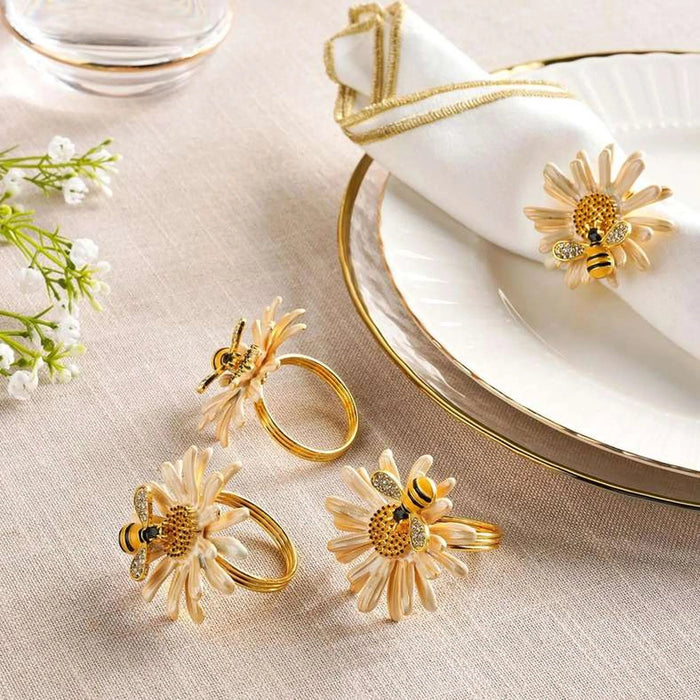 Bee Nectar 4 Piece Napkin Ring Set 4.4X4.7Cm- Gold Pan Home