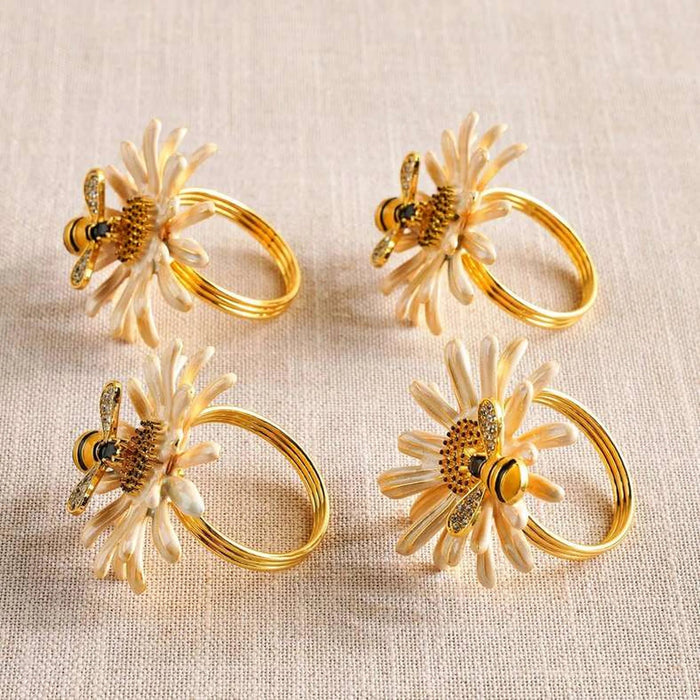 Bee Nectar 4 Piece Napkin Ring Set 4.4X4.7Cm- Gold Pan Home