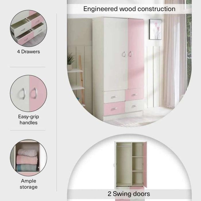 Bella Kids 2 Door Wardrobe - Pink Pan Home