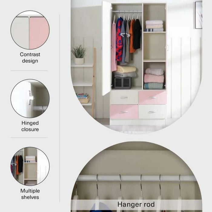 Bella Kids 2 Door Wardrobe - Pink Pan Home