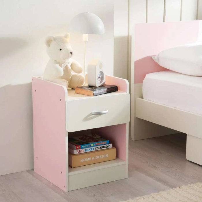 Bella Kids Nightstand With 1 Drawer And Storage - Pink