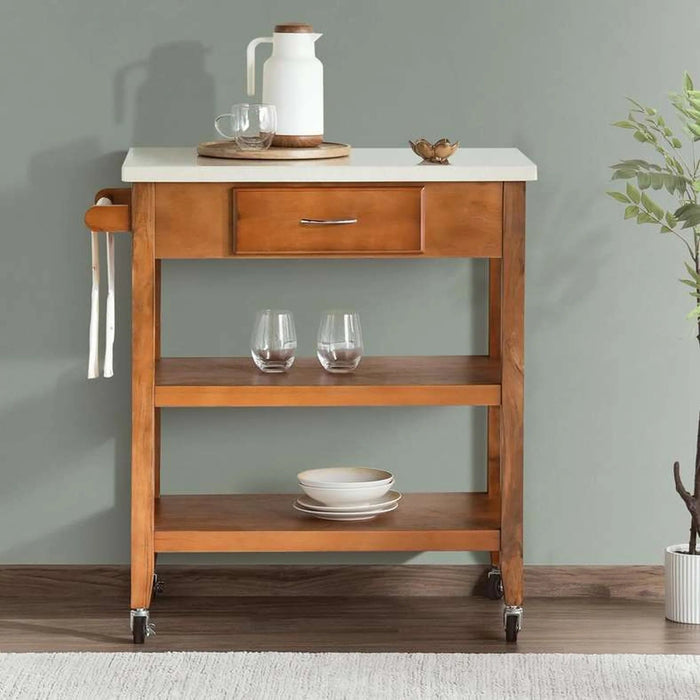 Ben New Kitchen Trolley - Beige & Brown Pan Home