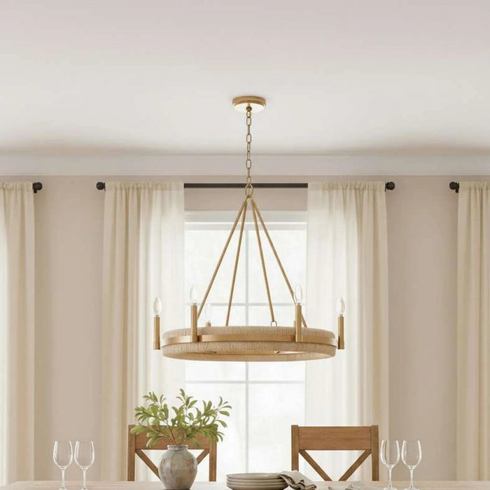 Bermas 6-Light E14 Corn Leaf Rope Chandelier 74X66Cm - Natural/Brass Pan Home