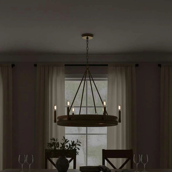 Bermas 6-Light E14 Corn Leaf Rope Chandelier 74X66Cm - Natural/Brass Pan Home