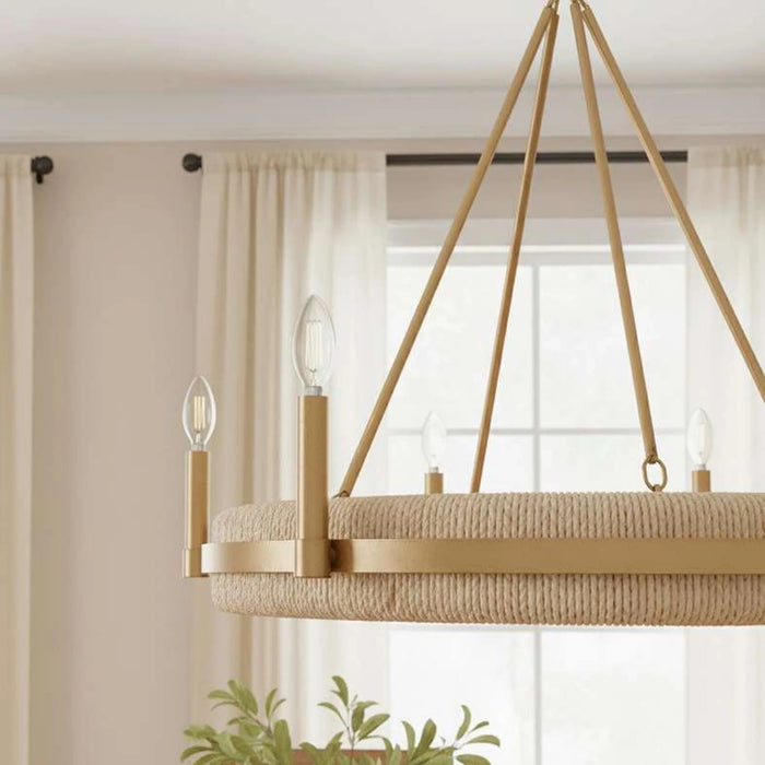 Bermas 6-Light E14 Corn Leaf Rope Chandelier 74X66Cm - Natural/Brass Pan Home