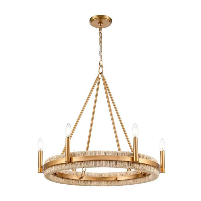 Bermas 6-Light E14 Corn Leaf Rope Chandelier 74X66Cm - Natural/Brass Pan Home