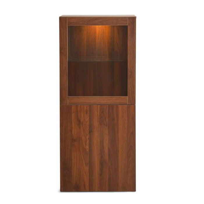 Bestah Entertainment Unit Low Storage Combination With Glass Doors + Led Light - Walnut