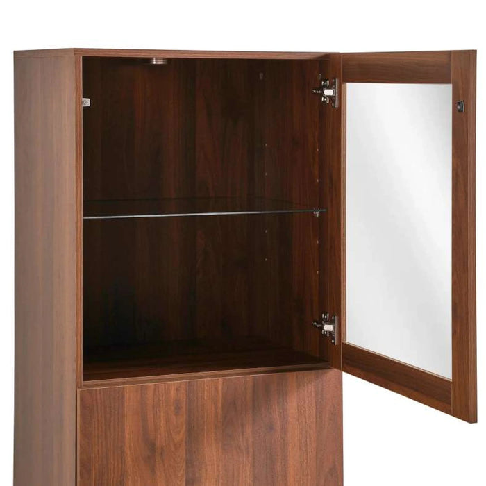 Bestah Entertainment Unit Low Storage Combination With Glass Doors + Led Light - Walnut