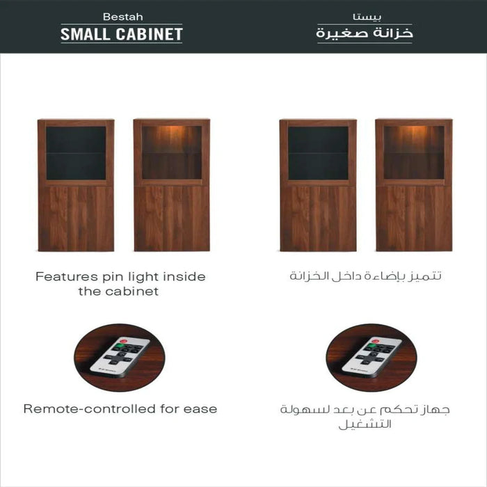 Bestah Entertainment Unit Low Storage Combination With Glass Doors + Led Light - Walnut
