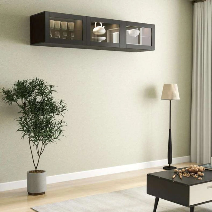 Bestah Entertainment Unit Wall Storage Combination With Glass Doors + Led Light - Black