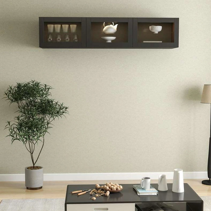Bestah Entertainment Unit Wall Storage Combination With Glass Doors + Led Light - Black