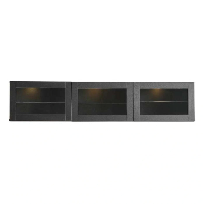 Bestah Entertainment Unit Wall Storage Combination With Glass Doors + Led Light - Black