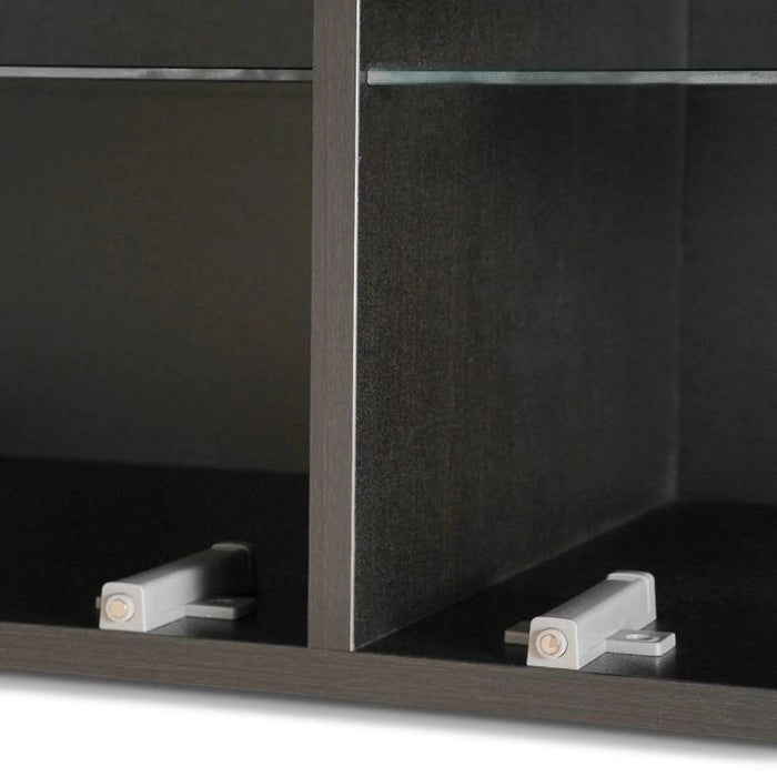 Bestah Entertainment Unit Wall Storage Combination With Glass Doors + Led Light - Black