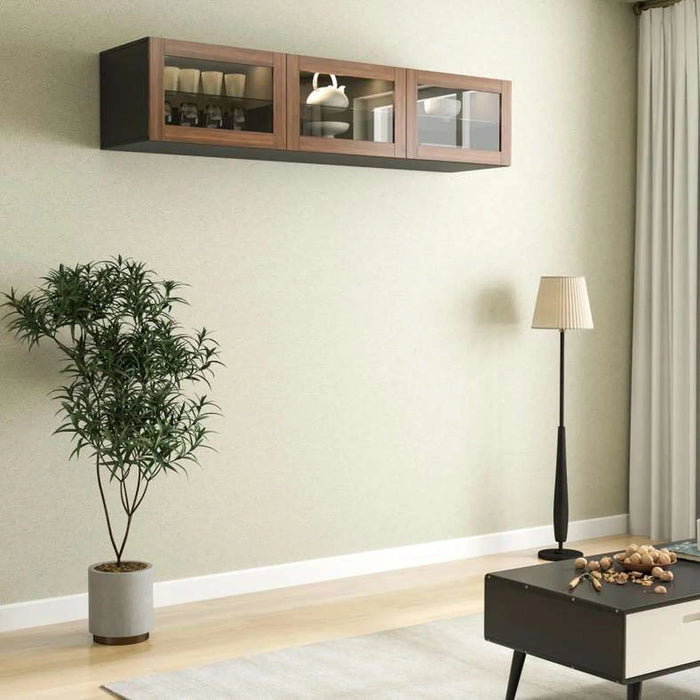 Bestah Entertainment Unit Wall Storage Combination With Glass Doors + Led Light - Walnut