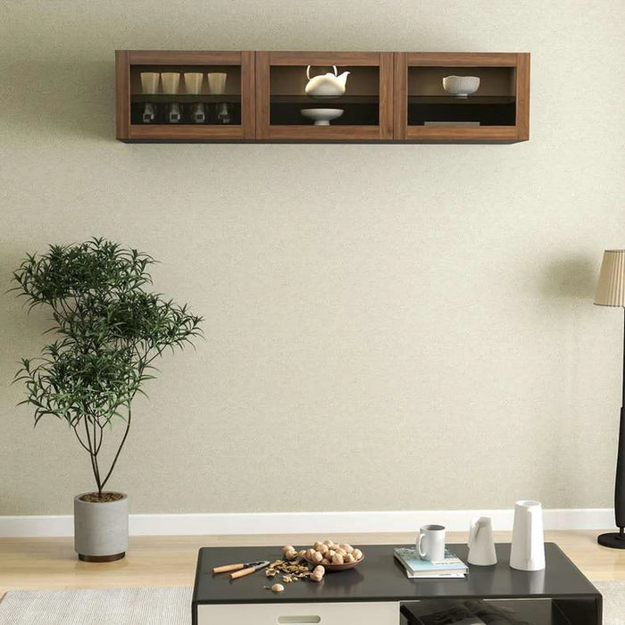 Bestah Entertainment Unit Wall Storage Combination With Glass Doors + Led Light - Walnut