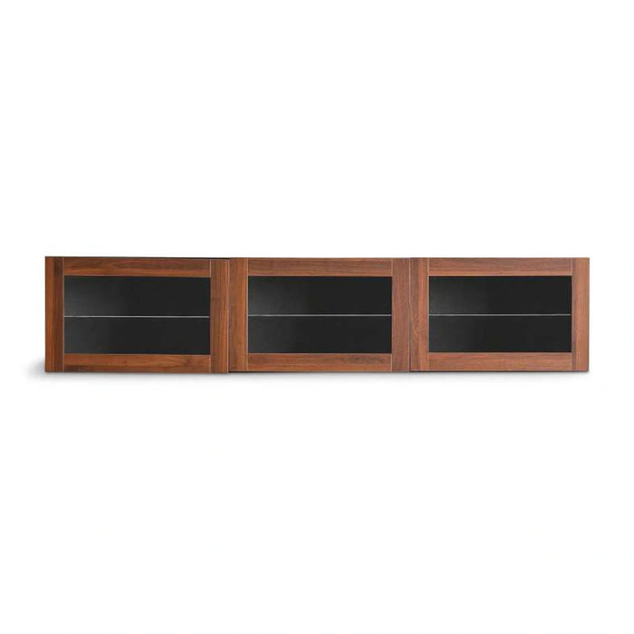 Bestah Entertainment Unit Wall Storage Combination With Glass Doors + Led Light - Walnut