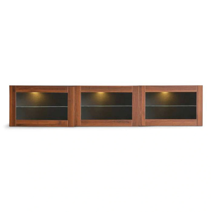 Bestah Entertainment Unit Wall Storage Combination With Glass Doors + Led Light - Walnut