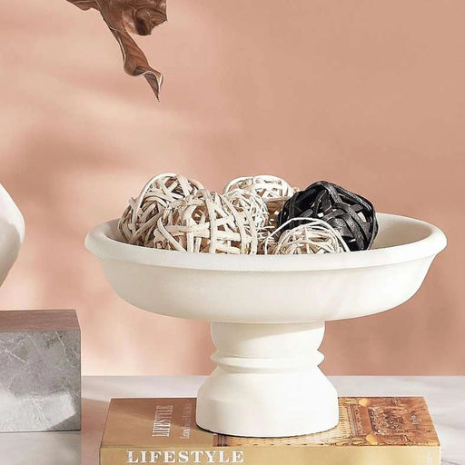 Bialy Wooden Footed Decor Bowl With Paper Mache Finish 30X30X16Cm - Off White Pan Home