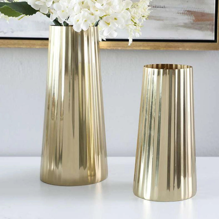 Bijou Steel Vase 13X13X29cm-Gold Pan Home