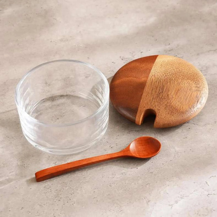 Billi 2-Piece Glass Condiment Jar Set W/Lid & Spoon & Stand 28X16X10.5Cm - Natural