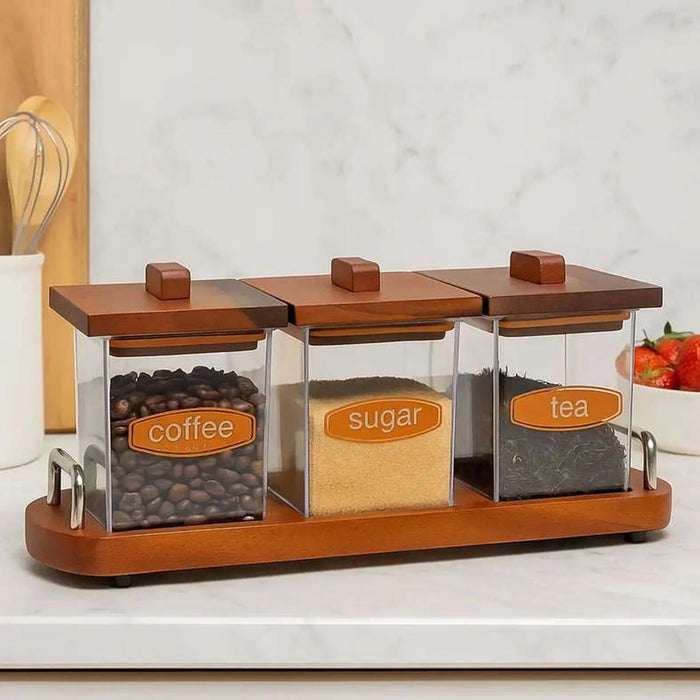Billi 3-Piece Canister Set With Stand 37.5X11X15.5Cm - Natural