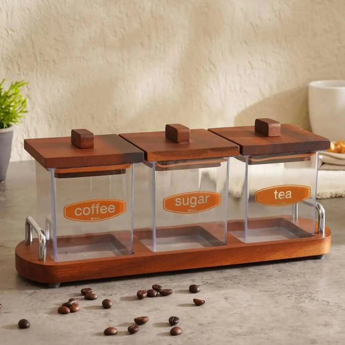 Billi 3-Piece Canister Set With Stand 37.5X11X15.5Cm - Natural