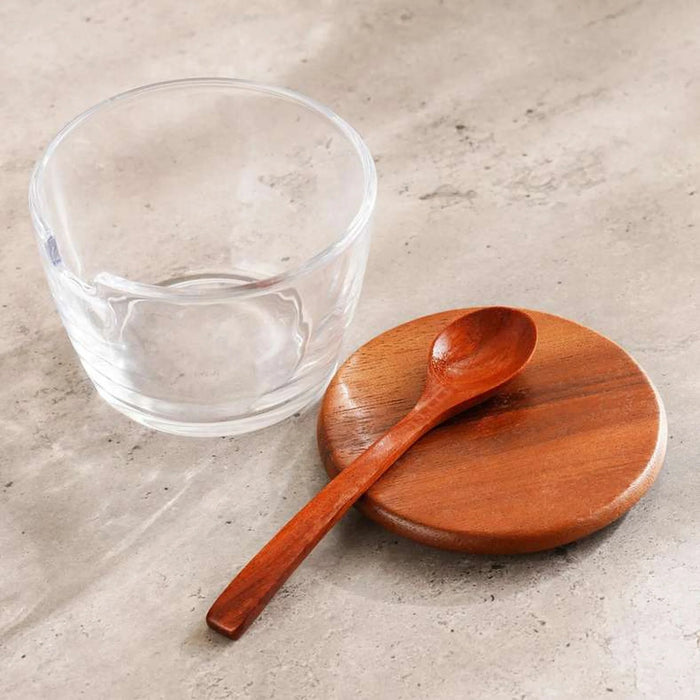 Billi 3-Piece Glass Condiment Set W/ Wooden Tray & Lid & Spoon 33.8X10X8.3Cm - Natural