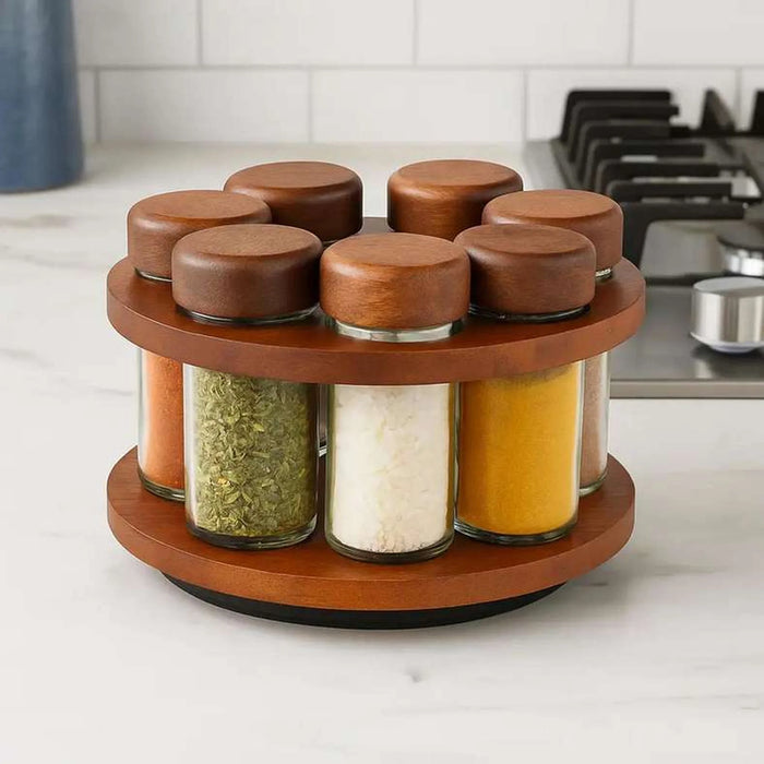 Billi 6 Bottles Spice Jar W/Rack 19X19X12Cm - Natural