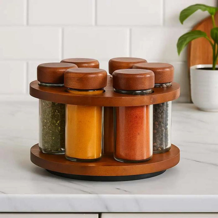 Billi 6 Bottles Spice Jar W/Rack 19X19X12Cm - Natural