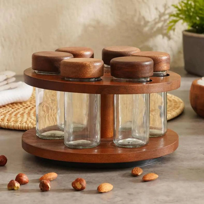 Billi 6 Bottles Spice Jar W/Rack 19X19X12Cm - Natural