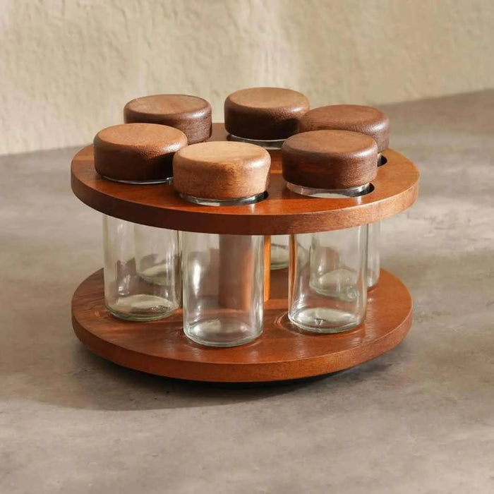 Billi 6 Bottles Spice Jar W/Rack 19X19X12Cm - Natural