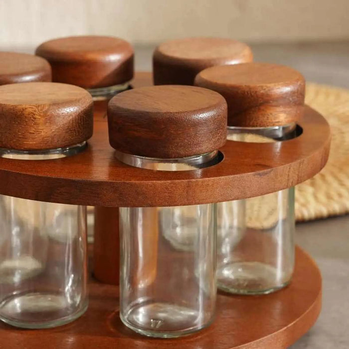 Billi 6 Bottles Spice Jar W/Rack 19X19X12Cm - Natural
