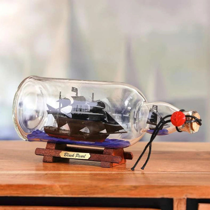 Black Pearl Ship In Glas Bottle 27X10X12Cm - Black Pan Home