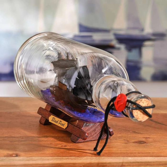 Black Pearl Ship In Glas Bottle 27X10X12Cm - Black Pan Home