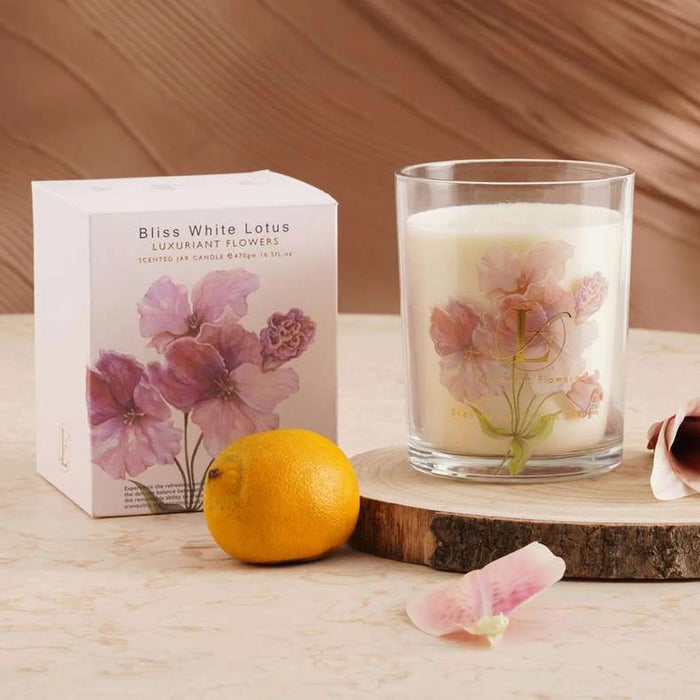 Bliss White Lotus Scented Jar Candle 470Gm - Pink - 52Hrs