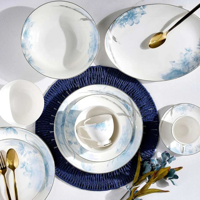 Blossomy 32-Piece New Bone China Dinner Set -White & Blue