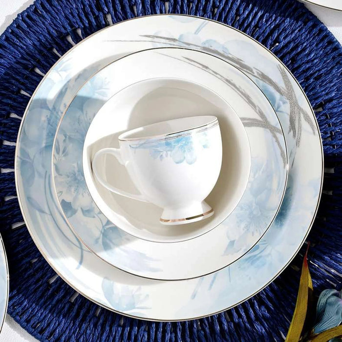 Blossomy 32-Piece New Bone China Dinner Set -White & Blue