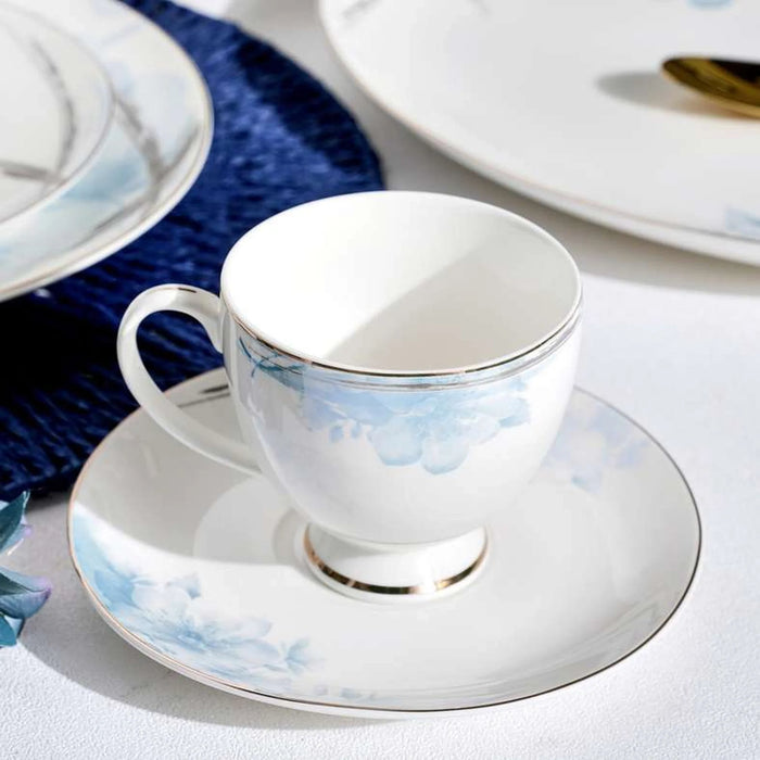 Blossomy 32-Piece New Bone China Dinner Set -White & Blue