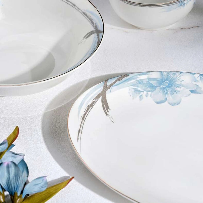 Blossomy 32-Piece New Bone China Dinner Set -White & Blue