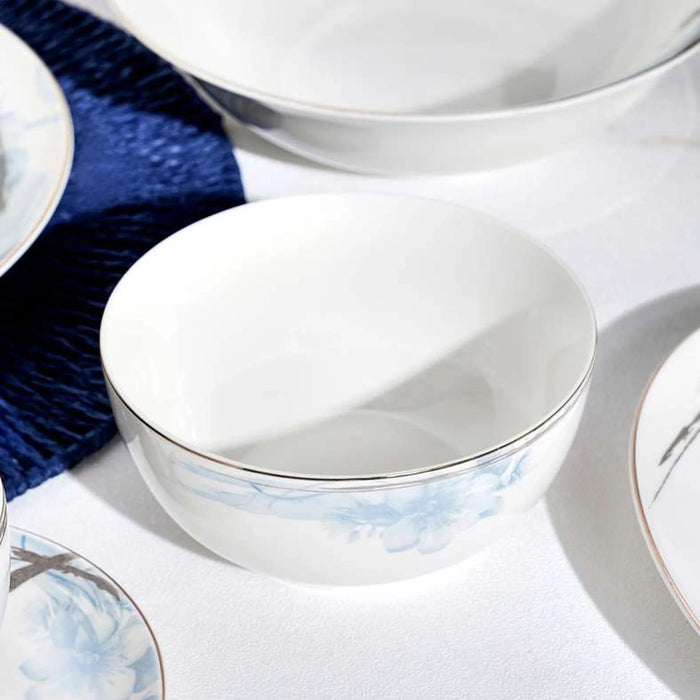 Blossomy 32-Piece New Bone China Dinner Set -White & Blue