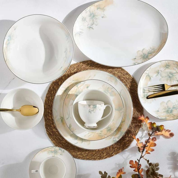 Blossomy 32-Piece New Bone China Dinner Set -White & Green