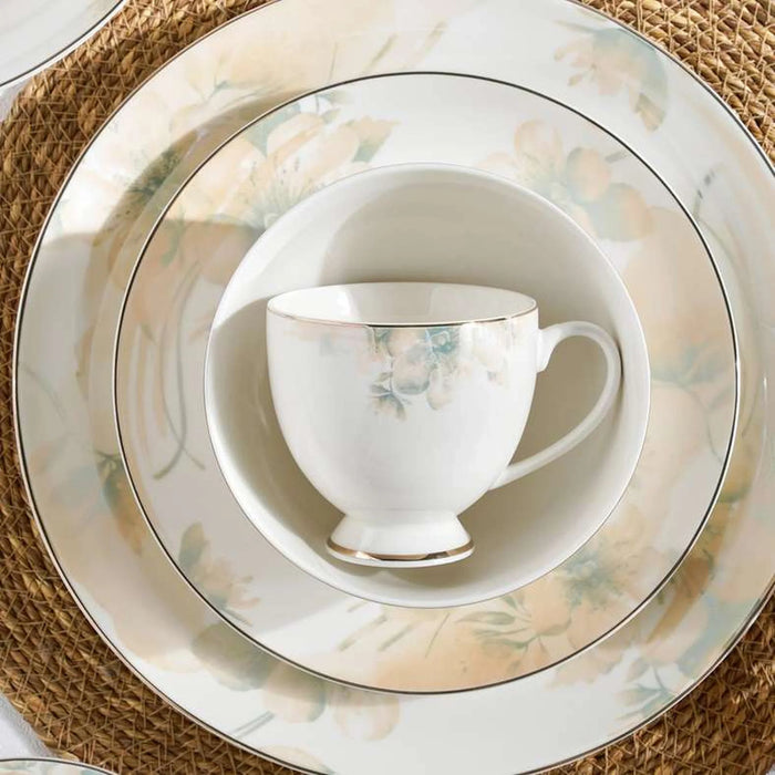 Blossomy 32-Piece New Bone China Dinner Set -White & Green