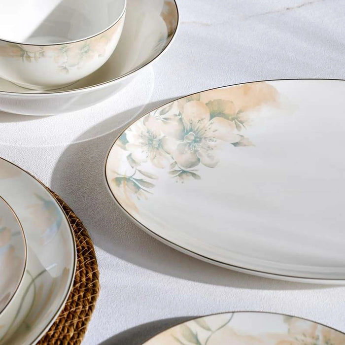 Blossomy 32-Piece New Bone China Dinner Set -White & Green