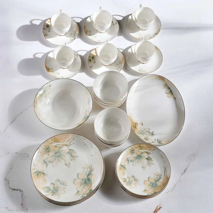 Blossomy 32-Piece New Bone China Dinner Set -White & Green
