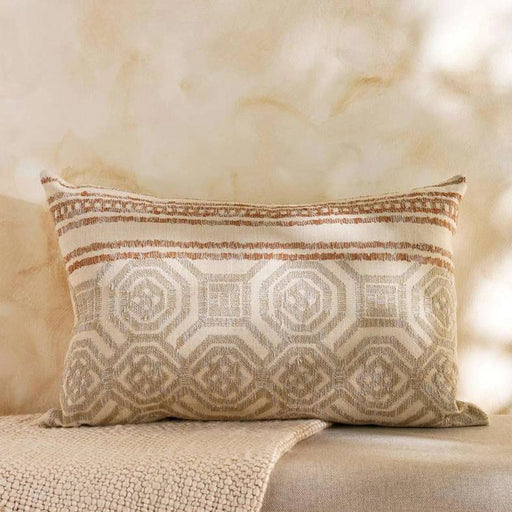 Boho Diamond Embellished Down Feel Filled Cushion -40X60Cm -Natural/Rust Pan Home