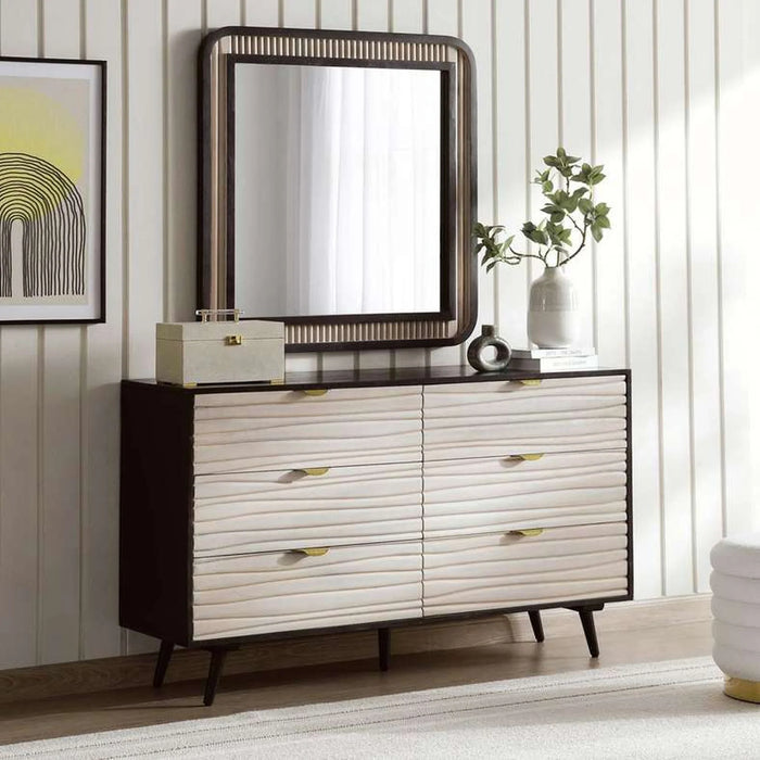 Bologna Dresser With 6 Drawer & Mirror Solid Wood - Natural & Black
