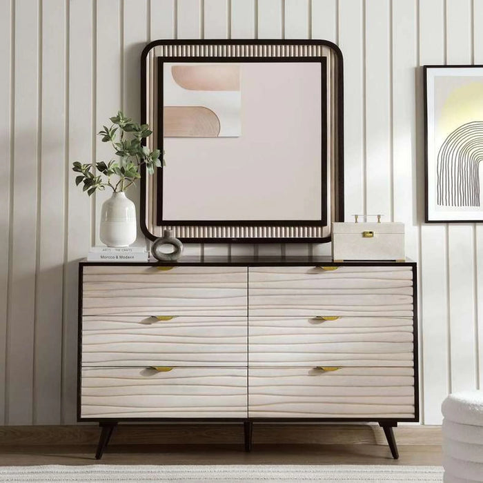 Bologna Dresser With 6 Drawer & Mirror Solid Wood - Natural & Black