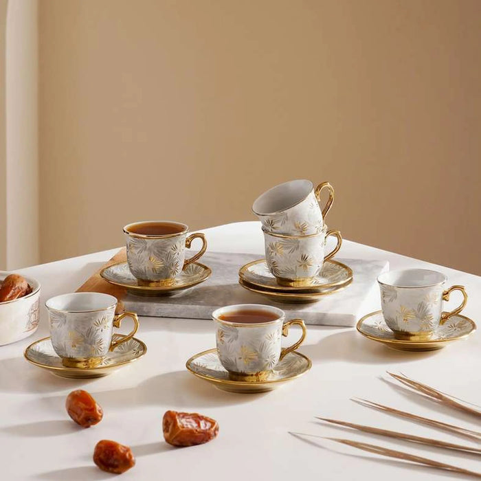 Borovice 12- Piece Espresso Cup Saucer 90Ml -White Gold