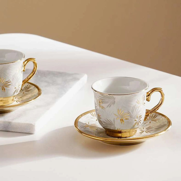 Borovice 12- Piece Espresso Cup Saucer 90Ml -White Gold